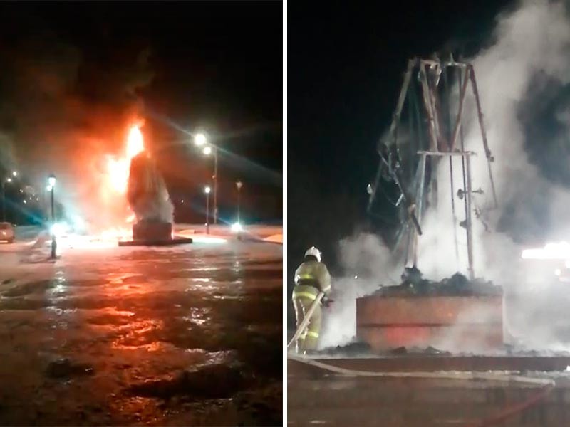 В городе Заинске в Татарстане сгорел как свечка памятник Воину-освободителю, изготовленный из "огнеупорного материала" и установленный к юбилею Победы в Великой Отечественной войне менее года назад